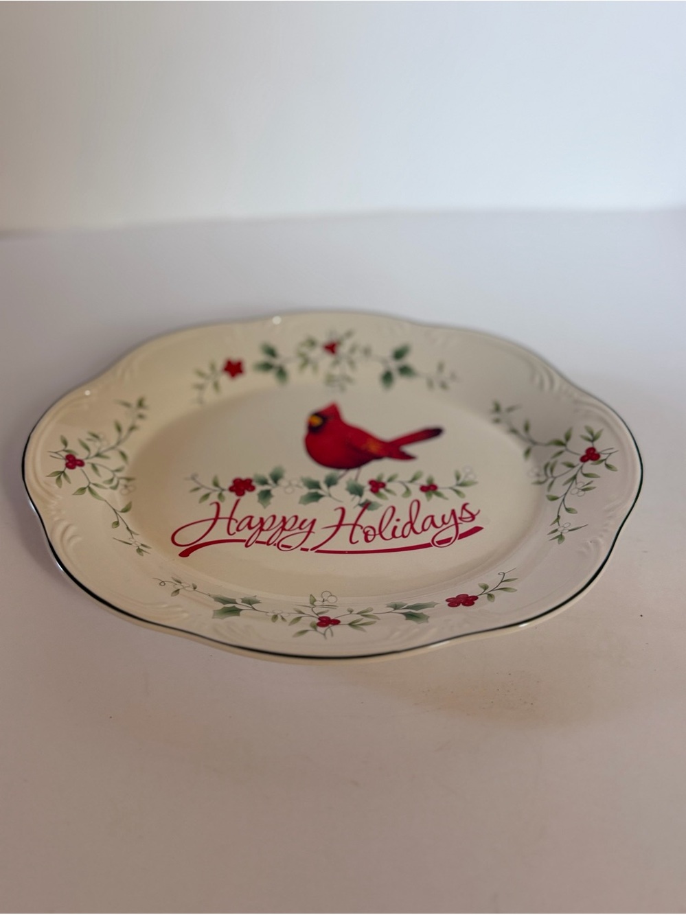 Pfaltzgraff Winterberry Cardinal Happy Holidays Oval Platter 11” Christmas